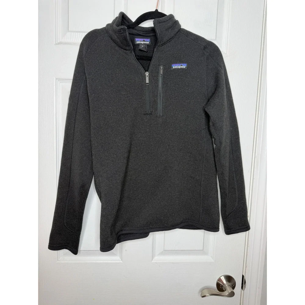 PATAGONIA Men's Better Sweater Quarter zip Pullover Size S Charcoal Company Logo